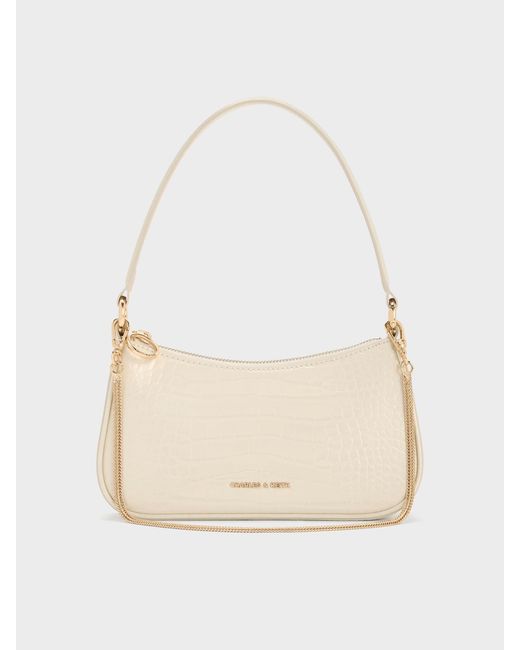 Charles & Keith White Elspeth Croc-Effect Chain-Link Shoulder Bag