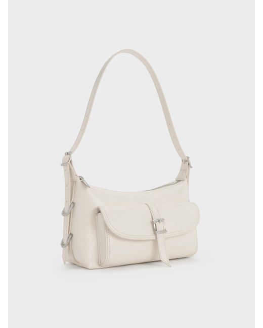 Charles & Keith White Bryna Belted Shoulder Bag