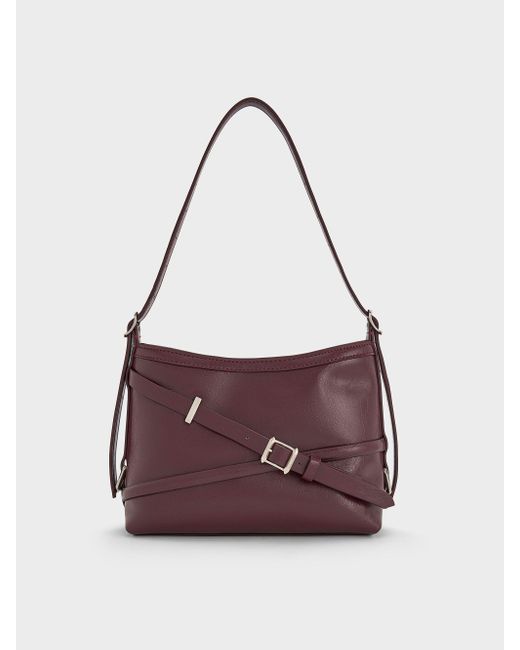 Charles & Keith Purple Bryna Buckled-Strap Crossbody Bag
