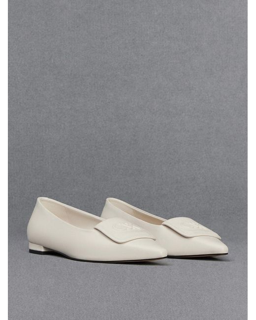 Charles & Keith Natural Leather Pointed-toe Flats