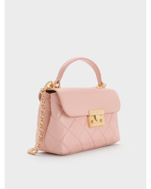 Charles & Keith Pink Alva Quilted Top Handle Bag