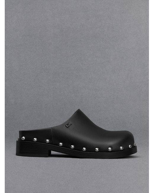 Charles & Keith Gray Leather Studded Clogs