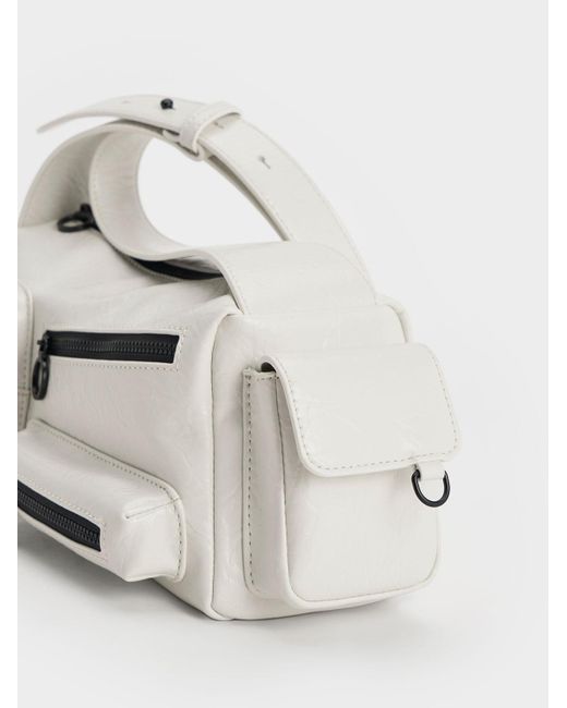 Charles & Keith White Mathilda Multi-pocket Shoulder Bag