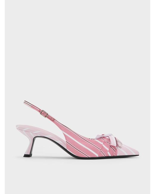 Charles & Keith Pink Striped Knot-Bow Pointed Slingback Pumps