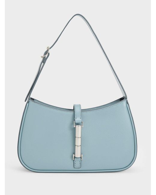 Charles & Keith Blue Cesia Metallic Accent Shoulder Bag