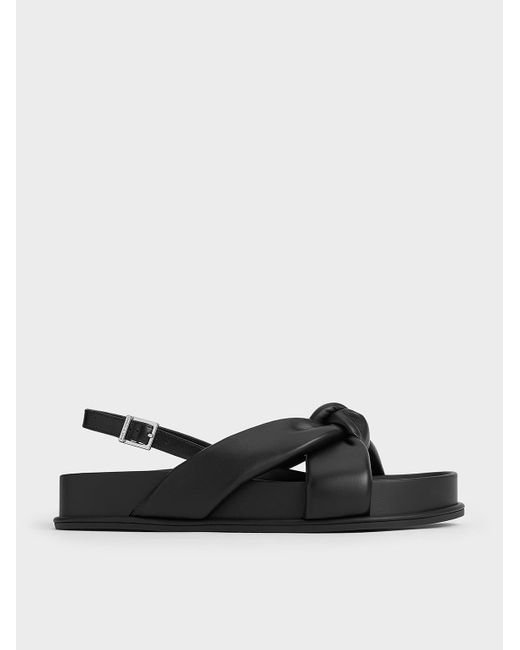 Charles & Keith Black Rosetta Knotted Puffy Sandals