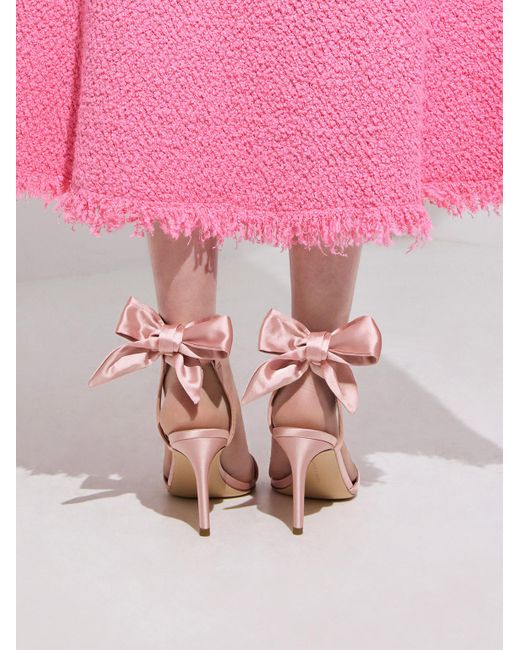Charles & Keith Pink Eliana Satin Tie-around Heeled Sandals