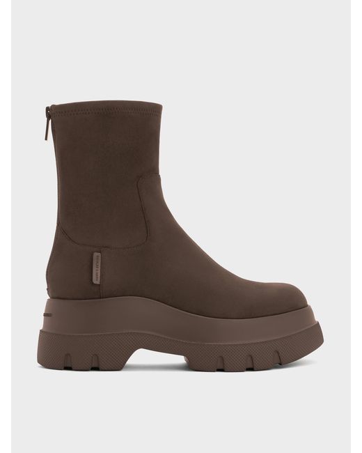 Charles & Keith Brown Leoi Faux Suede Chunky Ankle Boots