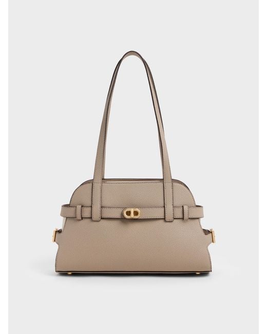 Charles & Keith Natural Aubrielle Belted Shoulder Bag