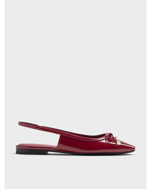 Charles & Keith Red Barbara Patent Pearl-Bow Slingback Flats
