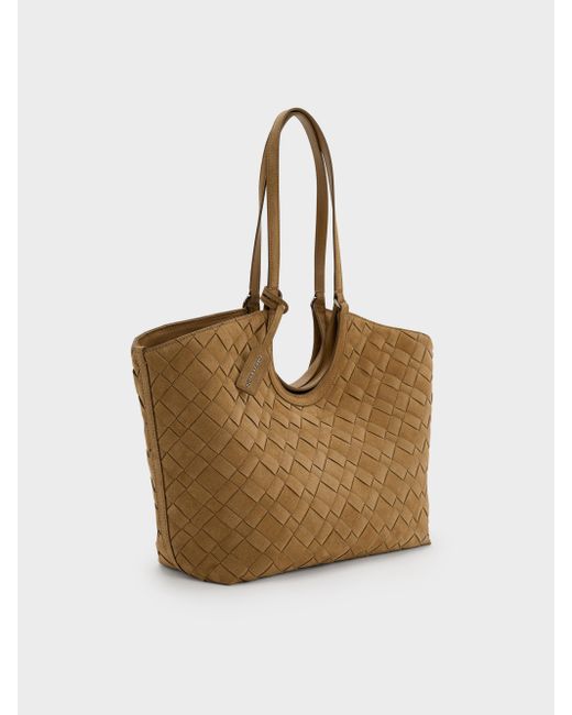 Charles & Keith Brown Ivette Recycled Suede Woven Tote Bag