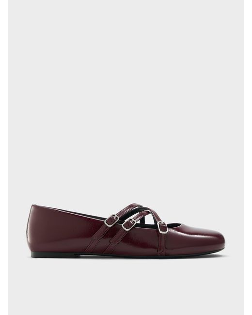 Charles & Keith Red Patent Triple-Strap Mary Jane Flats
