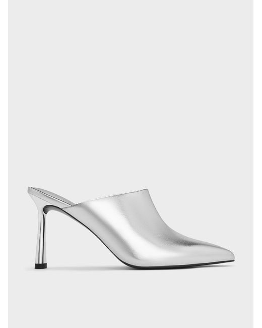 Charles & Keith White Metallic High-vamp Pointed-toe Heeled Mules