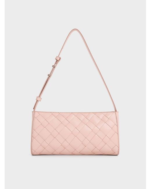 Charles & Keith Pink Ivette Woven Elongated Shoulder Bag