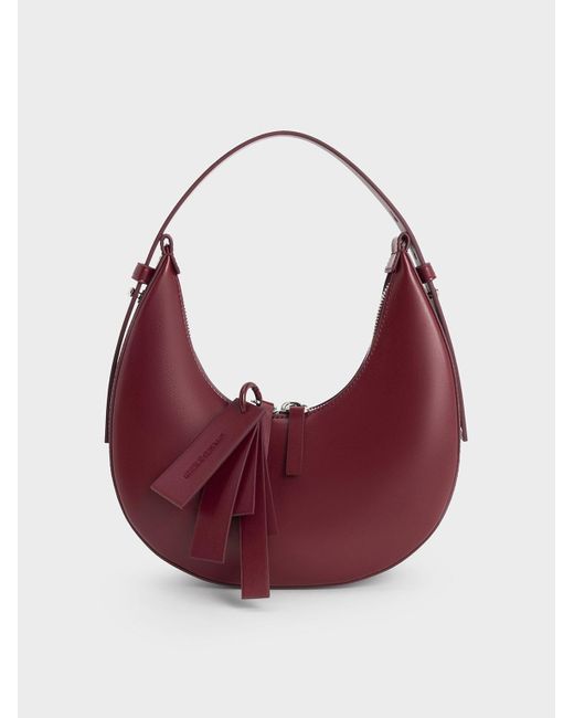 Charles & Keith Red Carey Crescent Hobo Bag