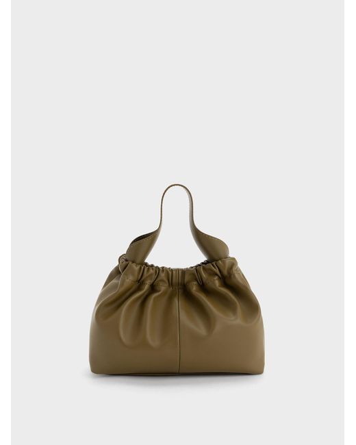 Charles & Keith Green Ally Ruched Slouchy Chain-handle Bag