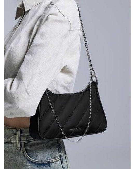Charles & Keith White Philomena Nylon Puffy Chain-strap Crossbody Bag