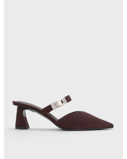 Charles & Keith White Lando Faux Suede Heeled Mules