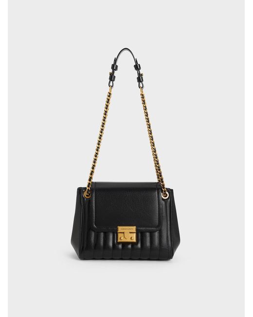 Charles & Keith White Donna Crinkle-Effect Shoulder Bag