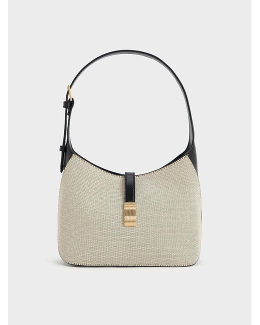 Charles & Keith White Wisteria Canvas Belted Shoulder Bag