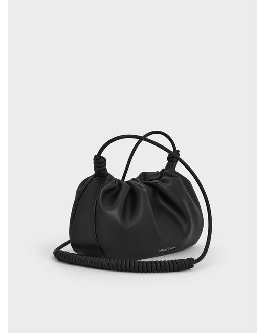 Charles & Keith White Lorelai Ruched Knotted-Strap Shoulder Bag