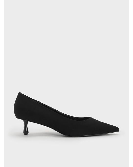 Charles & Keith Black Ruthie Faux Suede Kitten Heels