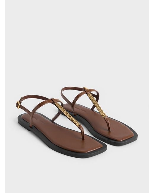 Charles & Keith Brown Chain-Link Thong Sandals