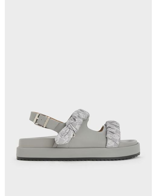 Charles & Keith Gray Tully Leather Ruched-strap Sandals