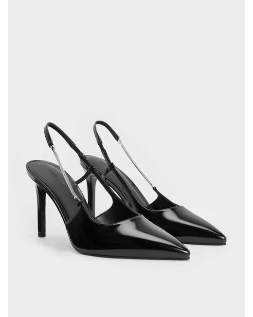 Charles & Keith Multicolor Chain-Strap Pointed-Toe Slingback Pumps