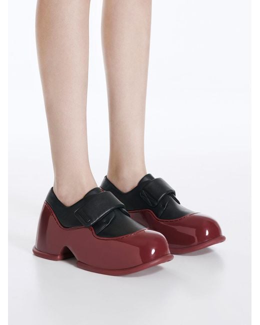 Charles & Keith Red Pixie Patent Two-tone Platform Loafers