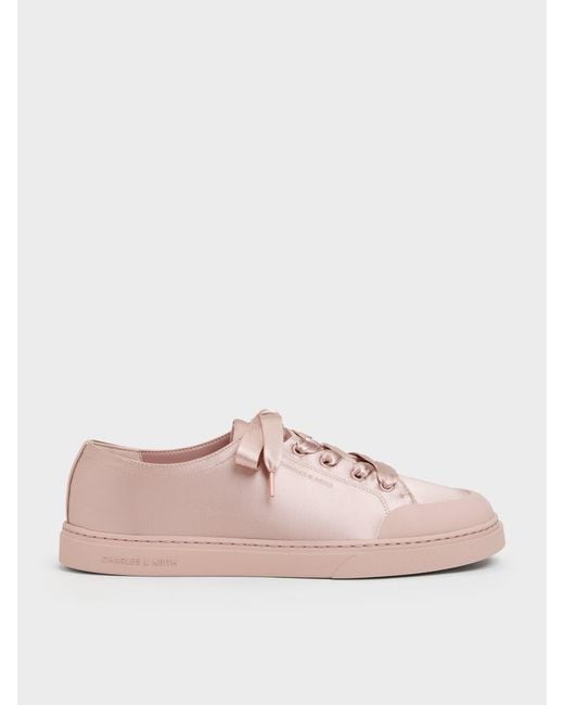 Charles & Keith Pink Satin Lace-Up Sneakers