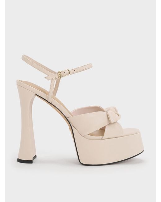 Charles & Keith Natural Jayce Leather Platform Sandals