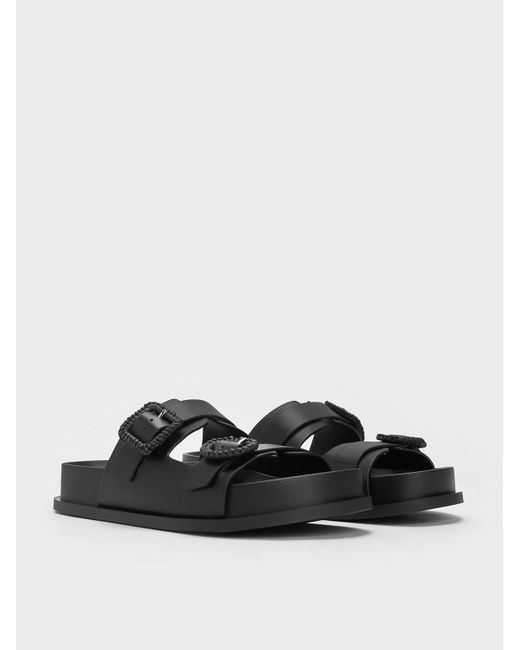 Charles & Keith Black Woven-buckle Double-strap Sandals
