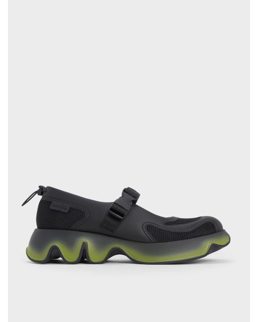 Charles & Keith Black Mesh Gradient Wave Mary Jane Sneakers