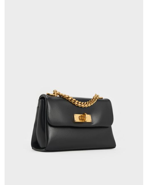Charles & Keith Black Mini Kerry Chain-Handle Crossbody Bag