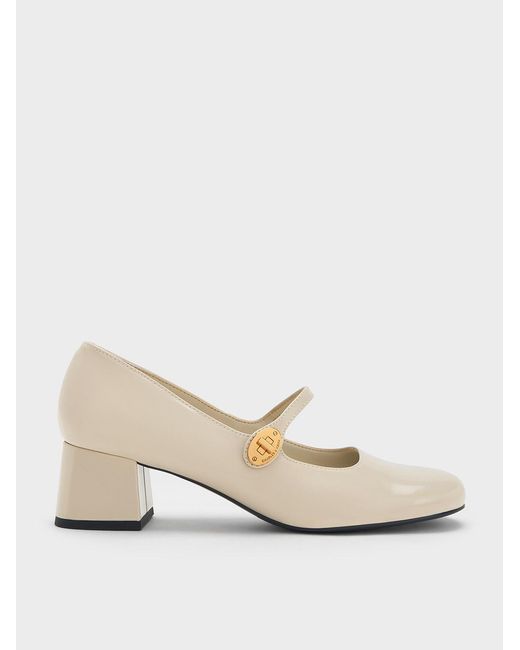 Charles & Keith Natural Hettie Patent Mary Jane Pumps