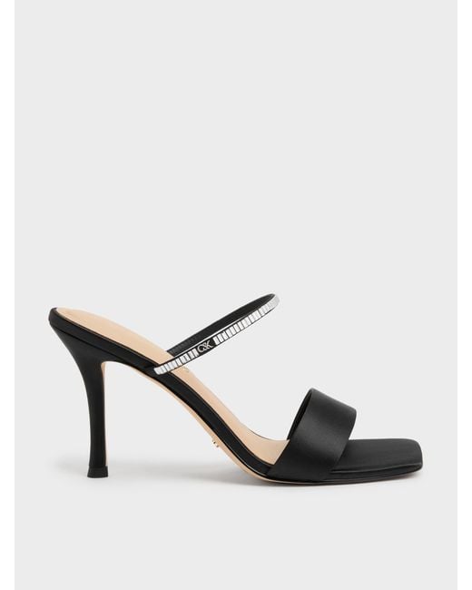 Charles & Keith Black Gem Heeled Mules