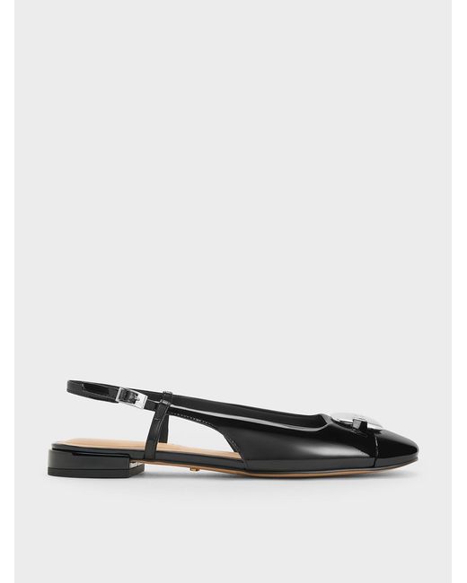 Charles & Keith White Patent Leather Metallic-accent Slingback Flats