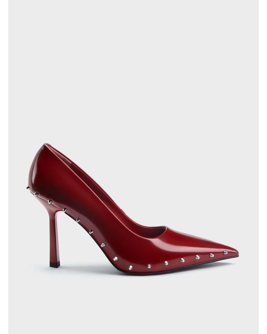 Charles & Keith Red Coralie Studded Pointed Pumps
