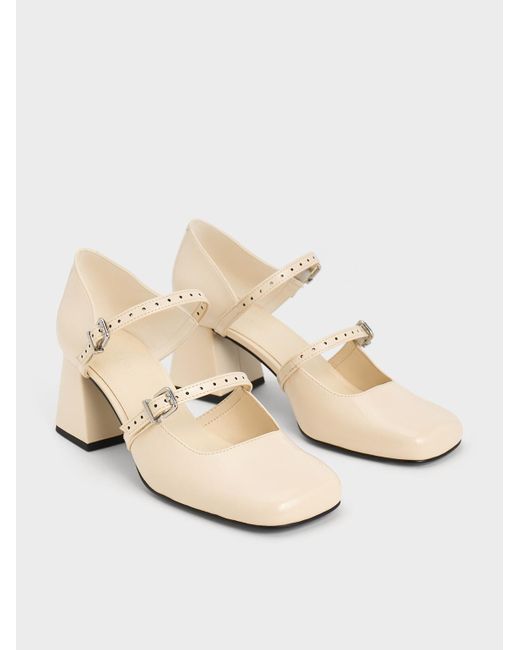 Charles & Keith Natural Double-strap D'orsay Pumps
