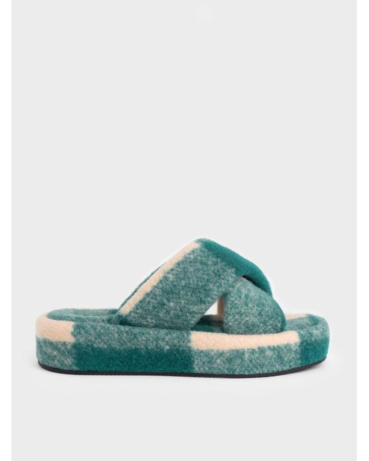 Charles & Keith Checkered Crossover Platform Sandals in Green | Lyst
