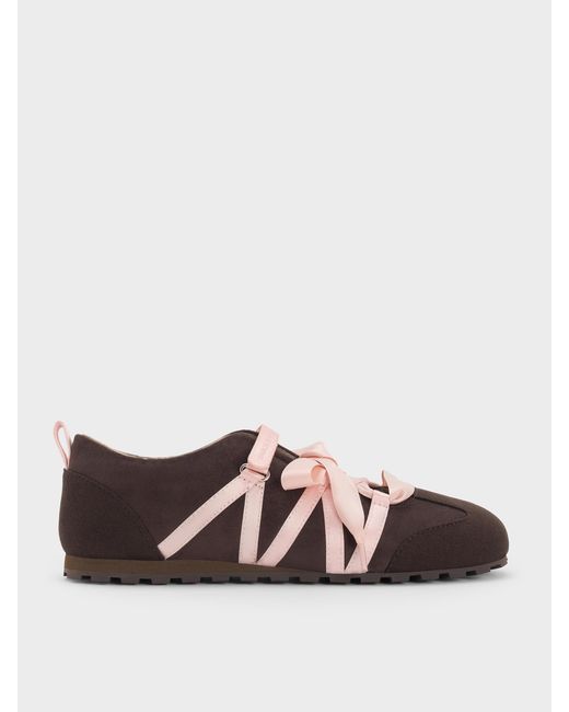 Charles & Keith Brown Silko Faux Suede Ballet Sneakers