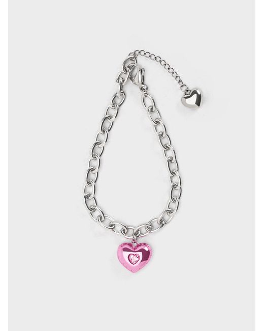 Charles & Keith White Bethania Heart Crystal Chain-link Bracelet