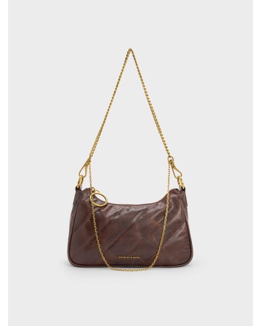 Charles & Keith White Philomena Crinkle-Effect Chain-Strap Crossbody Bag