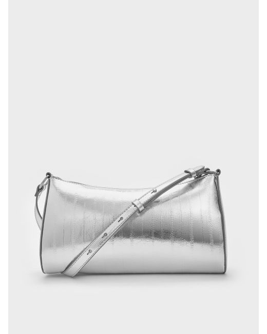 Charles & Keith Gray Augustine Metallic Eel-Effect Sculptural-Detail Shoulder Bag