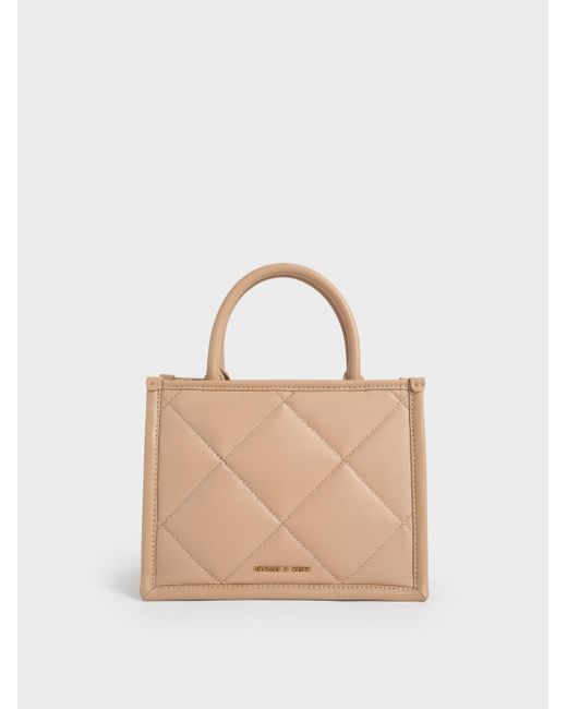 Charles & Keith Celia Quilted Tote Bag in Natural | Lyst