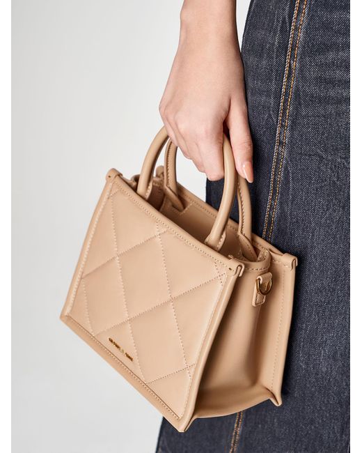 Charles & Keith Natural Celia Quilted Tote Bag