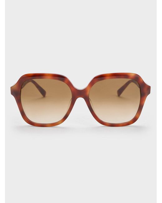 Charles & Keith Natural Tortoiseshell Recycled Acetate Wide-square Sunglasses
