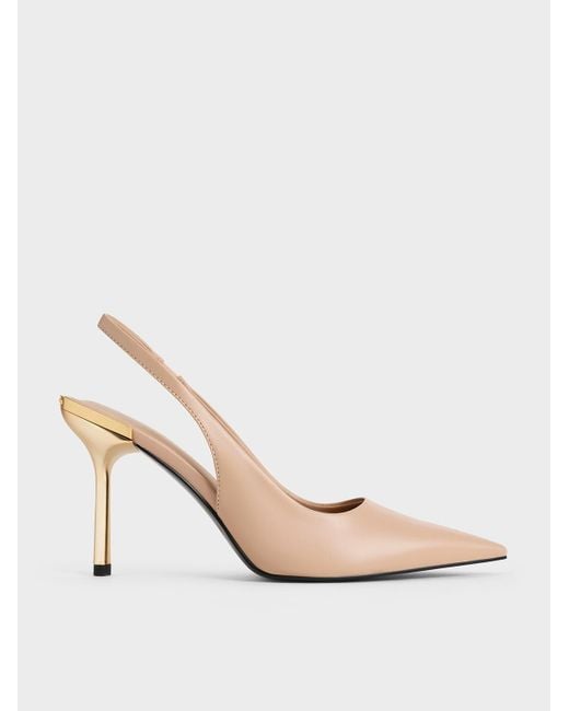 Charles & Keith Natural Metallic-heel Pointed-toe Slingback Pumps