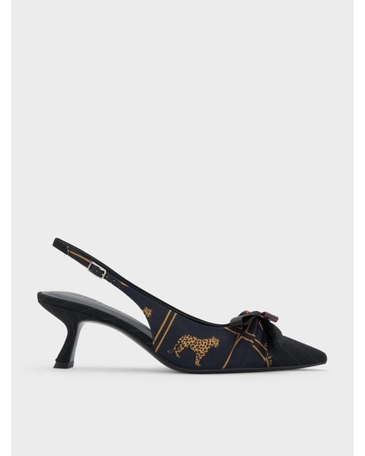 Charles & Keith Multicolor Satin Printed-Bow Pointed Slingback Pumps
